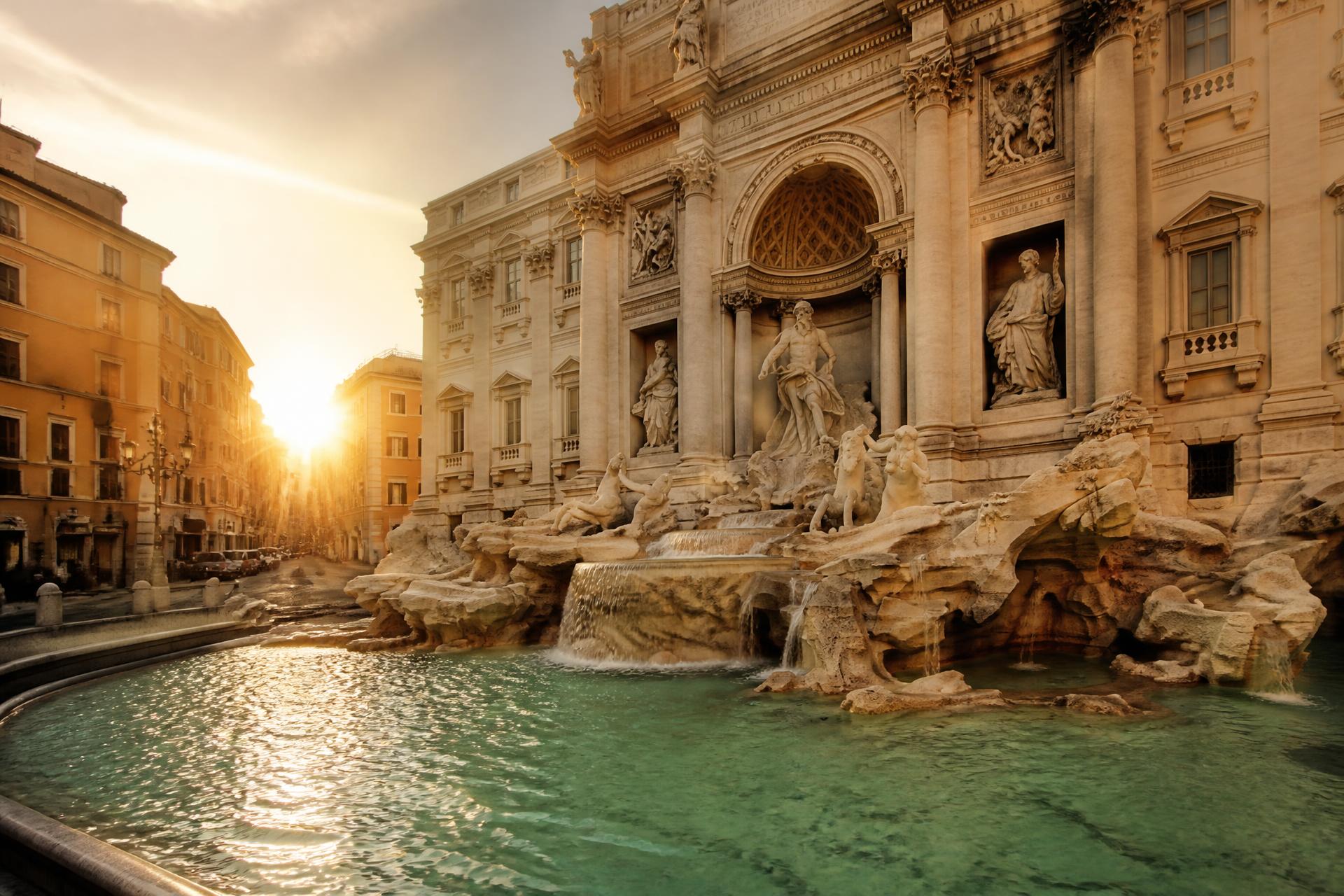 The Trevi Fountain in Rome at golden hour